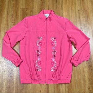 Blair Women’s Vibrant Pink Floral Bomber Long Sleeve Jacket Size M